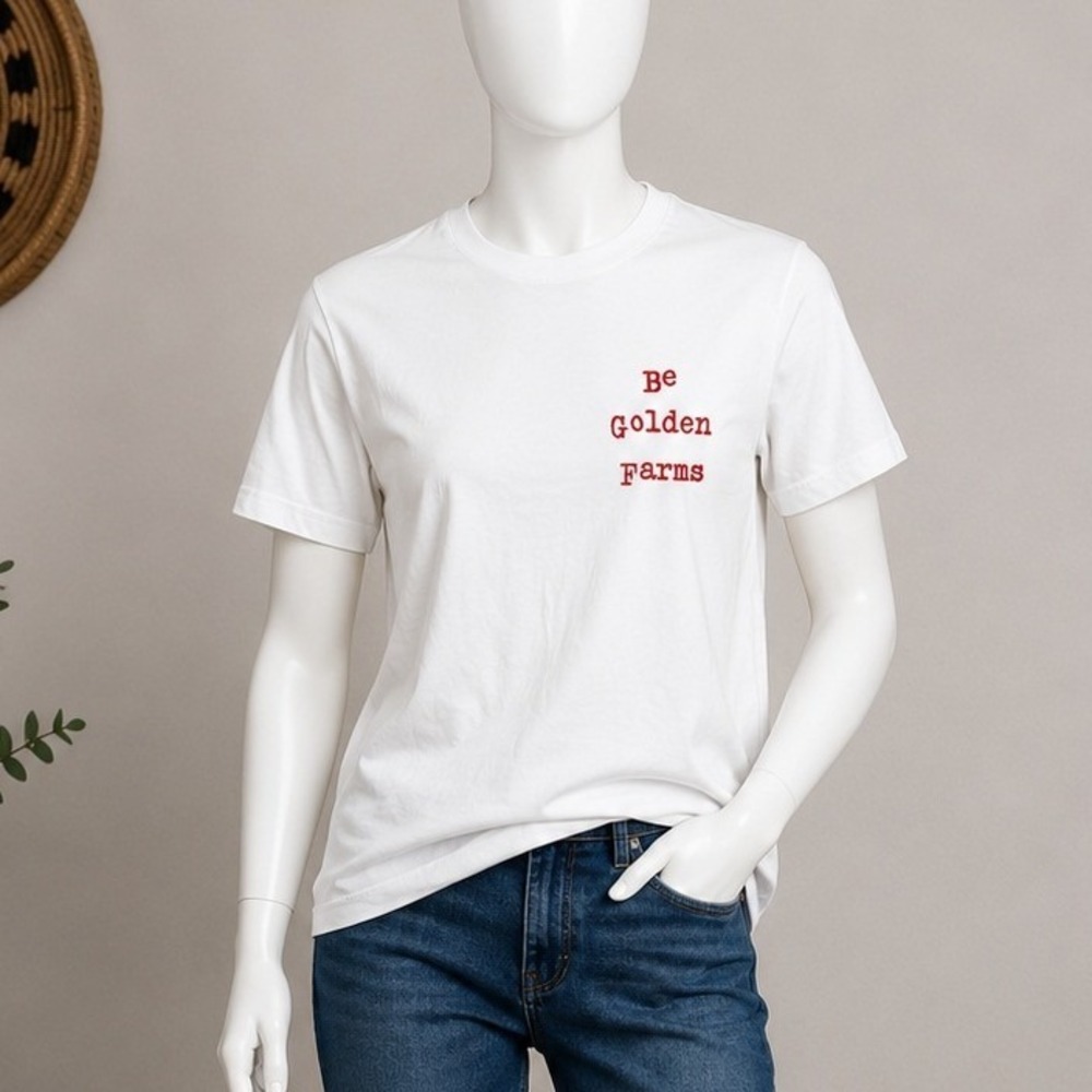 Tultex Mens T-Shirt‎ White Be Golden Farms Pizza Graphic Print M